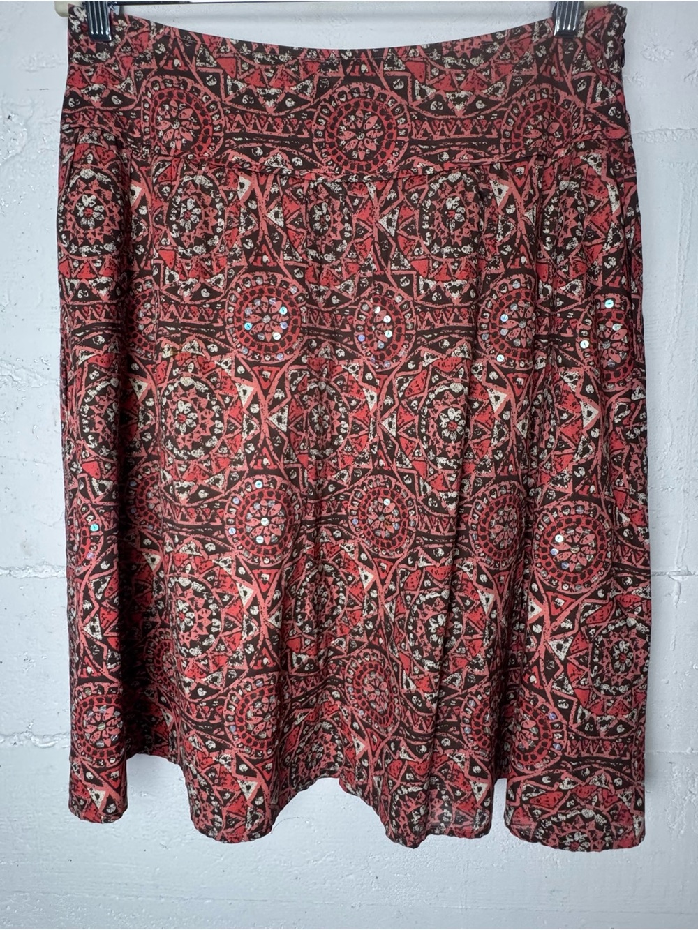 Caslon‎ Cotton Lined Skirt Printed Red Medallion A-Line Skirt Sequence  10
